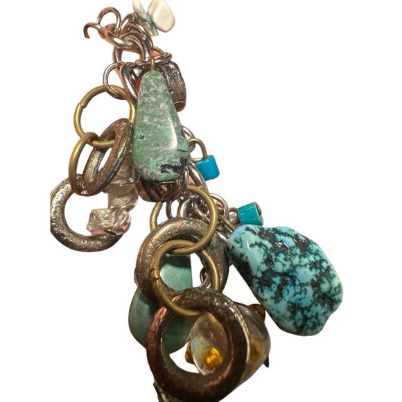 Vintage Charm Cluster Necklace with Natural Stones & Mixed Metals - Picture 8 of 11